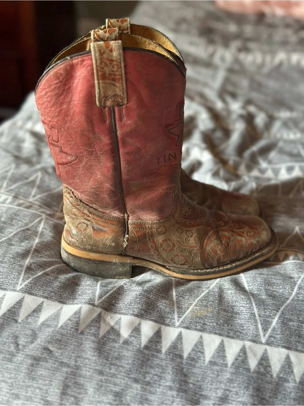 Tin Haul Kids Western Boots in Red and Tan